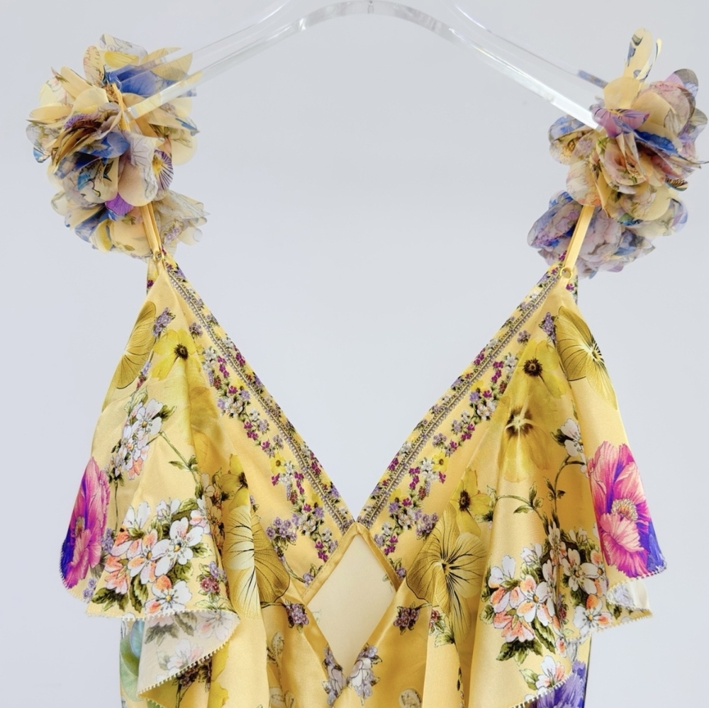 Camilla v neck bias slip dress with back frill in Darling buds - Picture 13 of 16